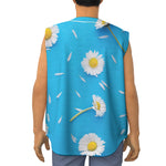 White Daisy Flower Print Sleeveless Baseball Jersey