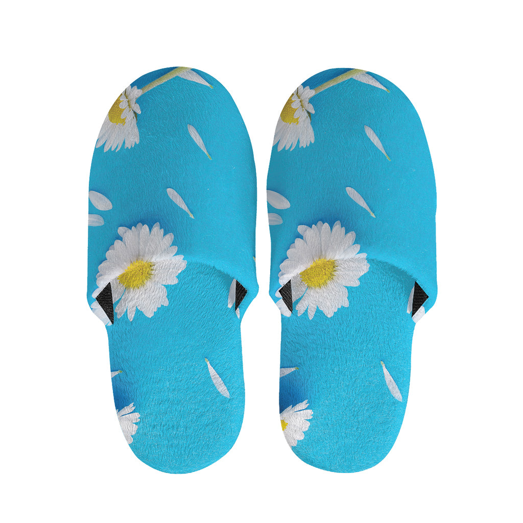 White Daisy Flower Print Slippers