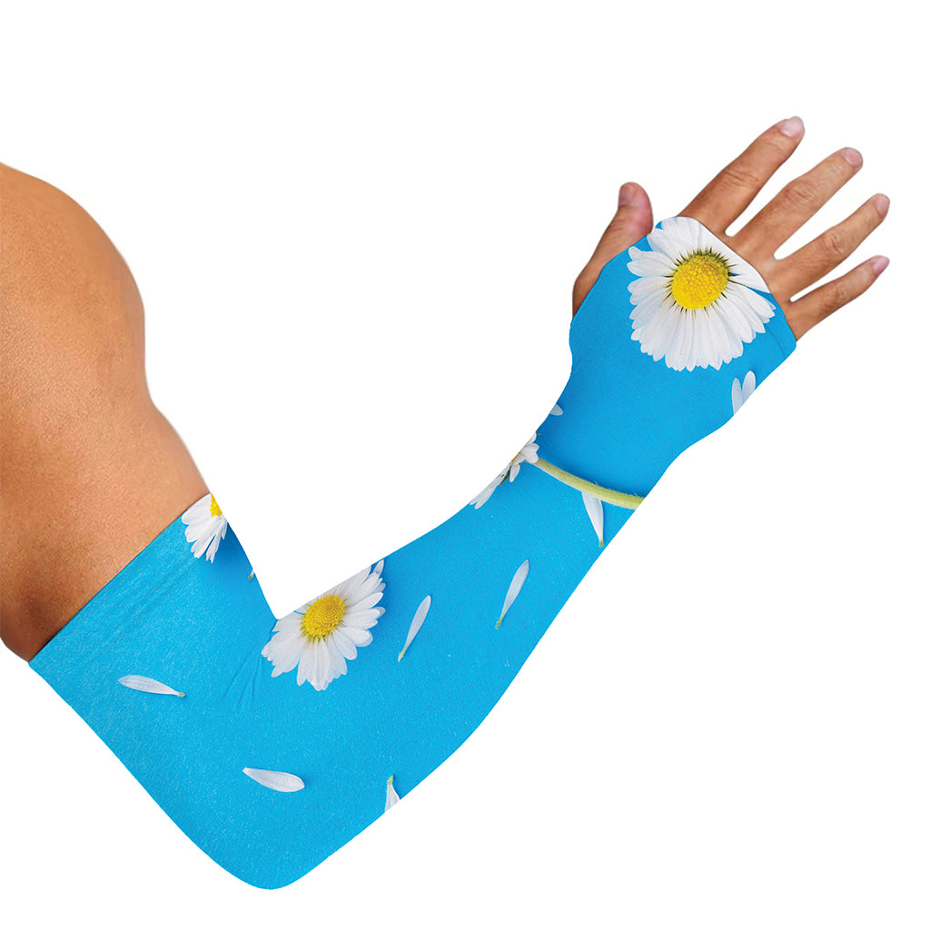 White Daisy Flower Print Sun Protection Arm Sleeves