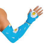 White Daisy Flower Print Sun Protection Arm Sleeves