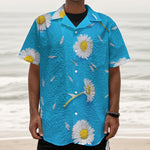 White Daisy Flower Print Textured Short Sleeve Shirt