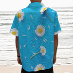 White Daisy Flower Print Textured Short Sleeve Shirt