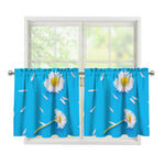 White Daisy Flower Print Tier Curtains