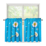 White Daisy Flower Print Tier Curtains