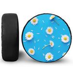 White Daisy Flower Print Tire Cover