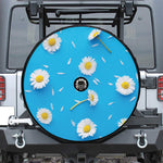 White Daisy Flower Print Tire Cover With Camera Hole