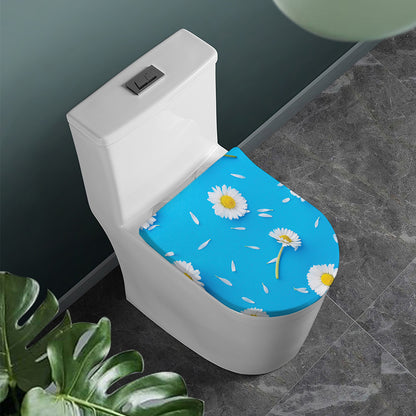 White Daisy Flower Print Toilet Lid Cover