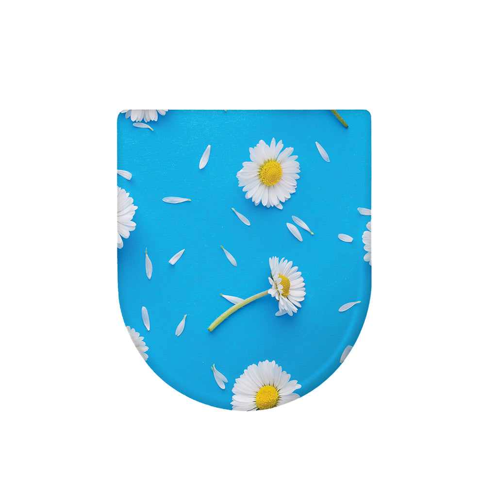 White Daisy Flower Print Toilet Lid Cover