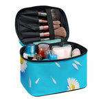 White Daisy Flower Print Travel Makeup Bag