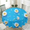White Daisy Flower Print Waterproof Round Tablecloth