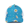 White Daisy Flower Print White Mesh Trucker Hat