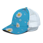White Daisy Flower Print White Mesh Trucker Cap