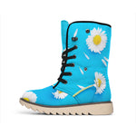 White Daisy Flower Print Winter Boots