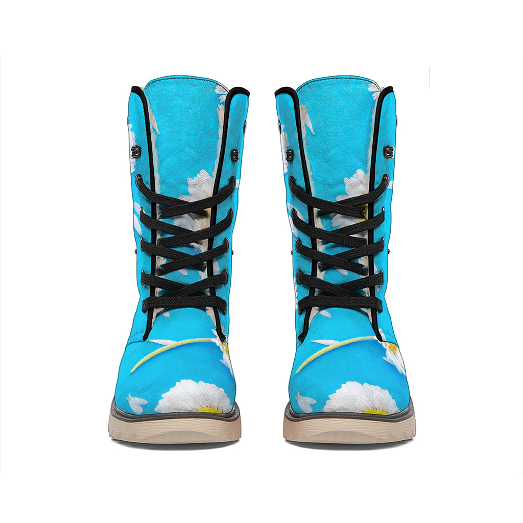 White Daisy Flower Print Winter Boots