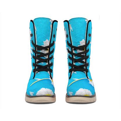 White Daisy Flower Print Winter Boots