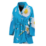 White Daisy Flower Print Women's Bathrobe