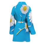 White Daisy Flower Print Women's Bathrobe