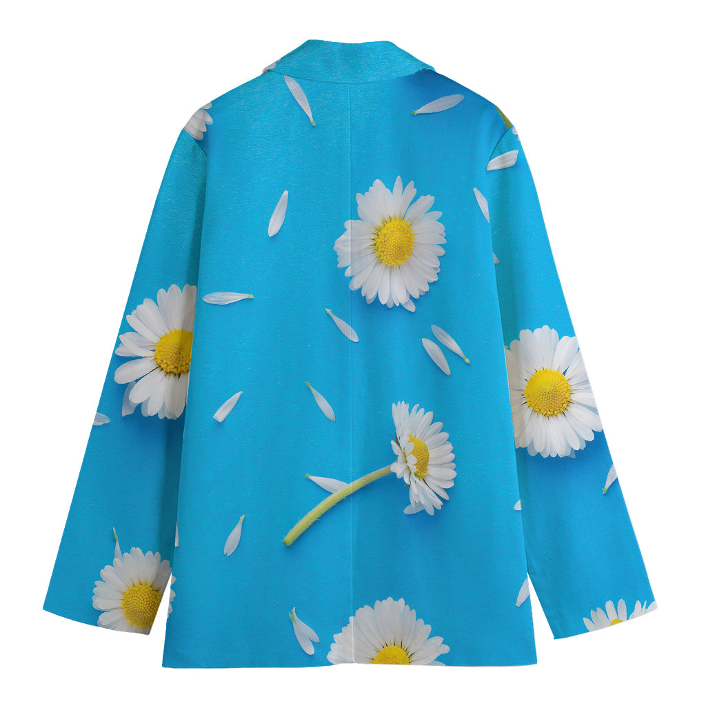 White Daisy Flower Print Women's Blazer
