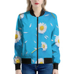 White Daisy Flower Print Women's Bomber Jacket
