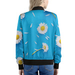 White Daisy Flower Print Women's Bomber Jacket