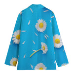 White Daisy Flower Print Women's Cotton Blazer