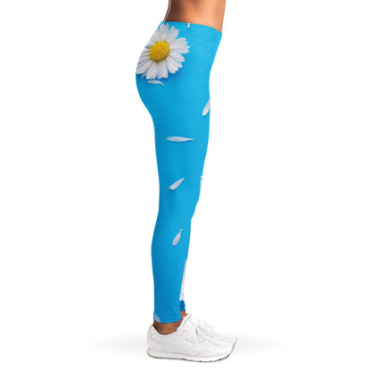 White Daisy Flower Print Women's Leggings