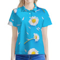 White Daisy Flower Print Women's Polo Shirt