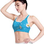 White Daisy Flower Print Women's Sports Bra