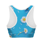 White Daisy Flower Print Women's Sports Bra
