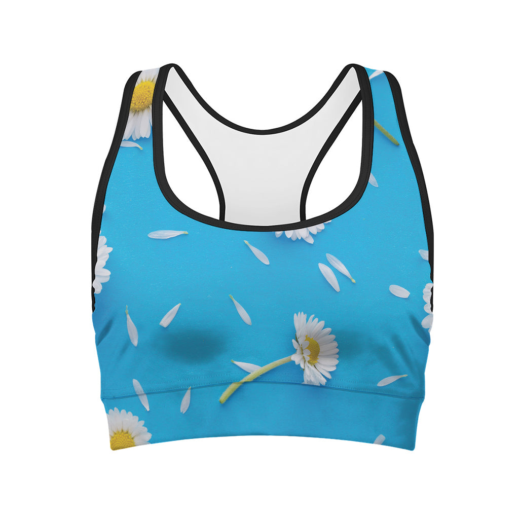 White Daisy Flower Print Women's Sports Bra