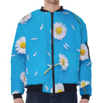 White Daisy Flower Print Zip Sleeve Bomber Jacket