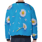 White Daisy Flower Print Zip Sleeve Bomber Jacket