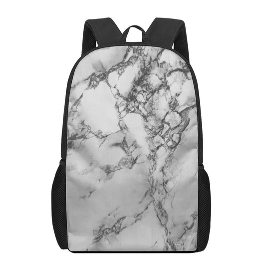 White Dark Grey Marble Print 17 Inch Backpack