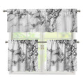 White Dark Grey Marble Print 3 Piece Kitchen Curtains
