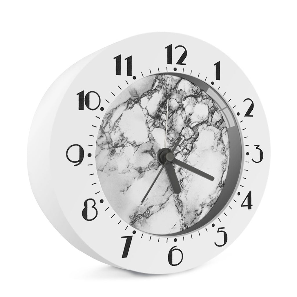 White Dark Grey Marble Print Alarm Clock