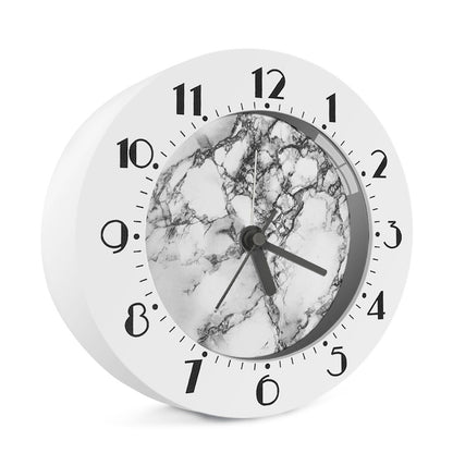 White Dark Grey Marble Print Alarm Clock