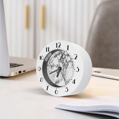 White Dark Grey Marble Print Alarm Clock