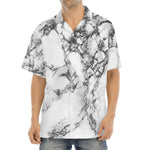White Dark Grey Marble Print Aloha Shirt