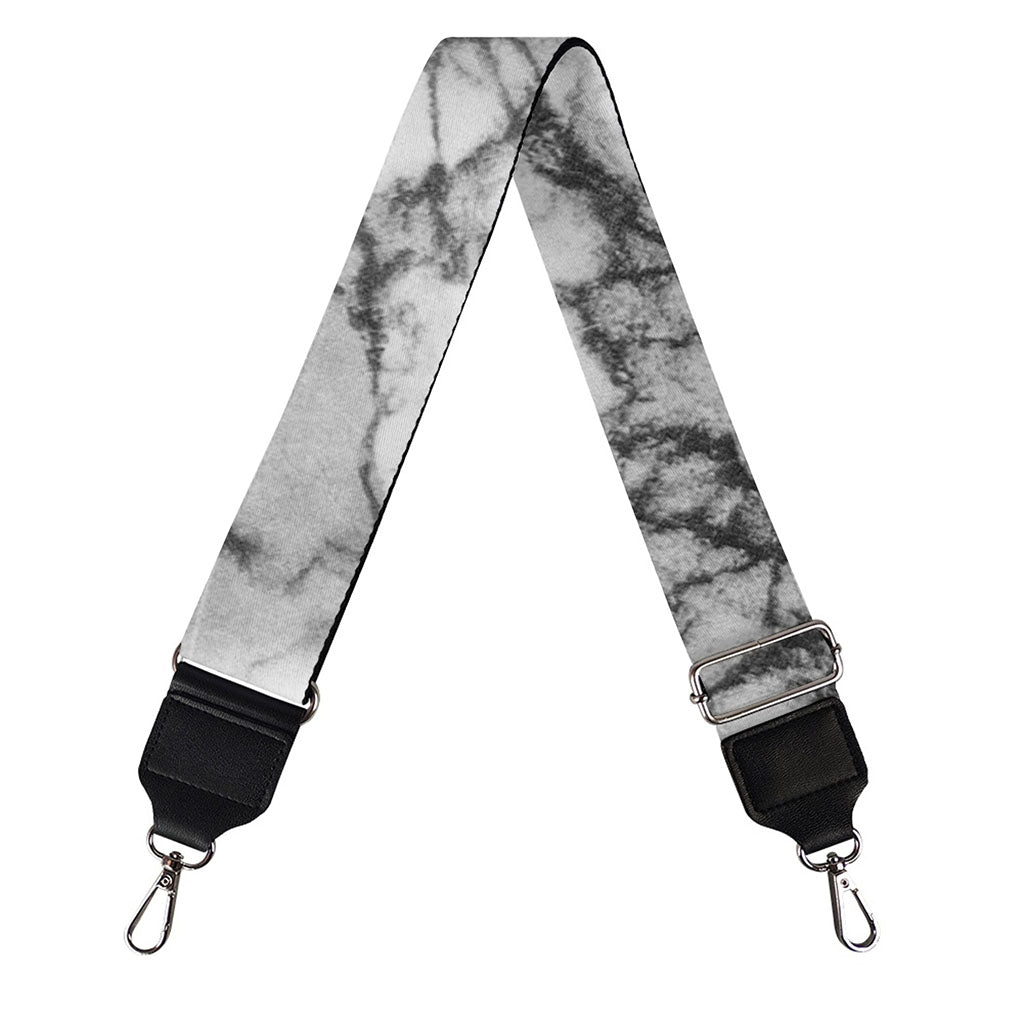 White Dark Grey Marble Print Bag Strap