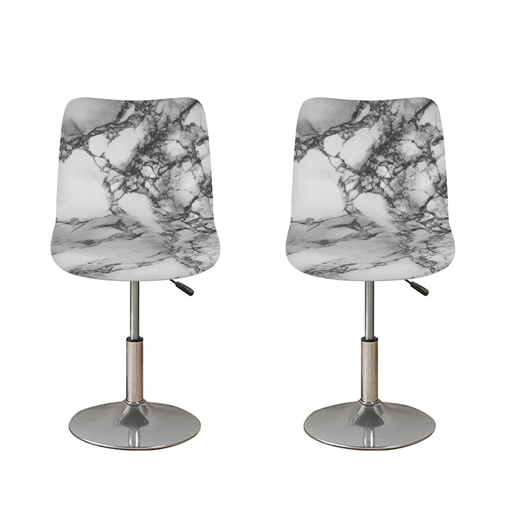White Dark Grey Marble Print Bar Stool Covers