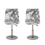 White Dark Grey Marble Print Bar Stool Covers
