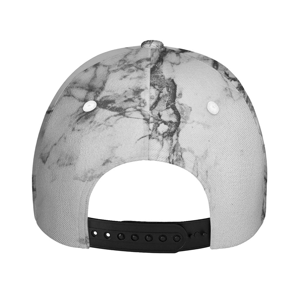 White Dark Grey Marble Print Baseball Cap