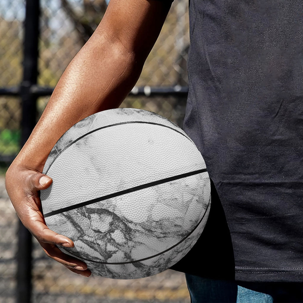White Dark Grey Marble Print Basketball