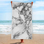 White Dark Grey Marble Print Beach Towel