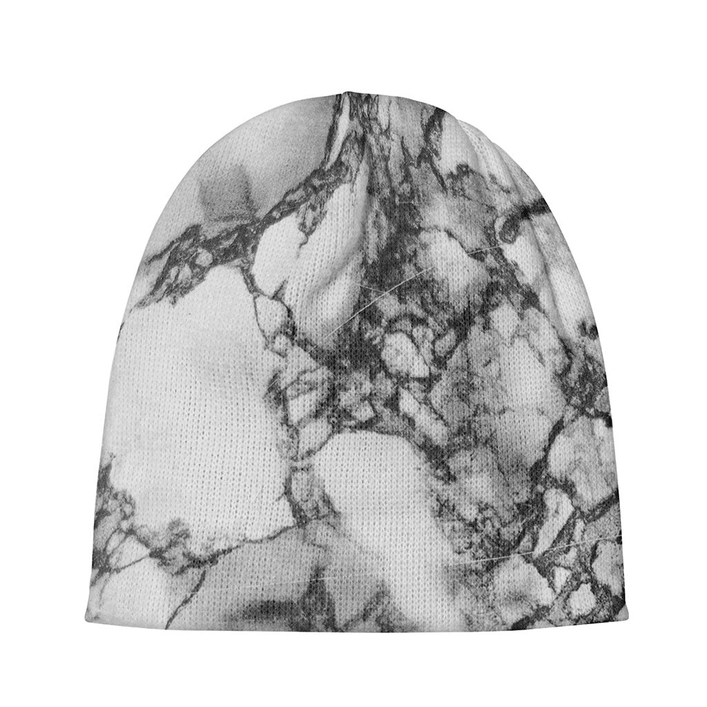 White Dark Grey Marble Print Beanie