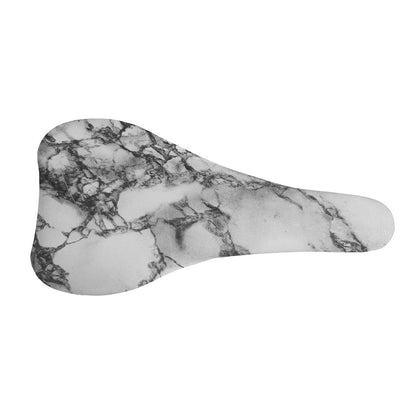White Dark Grey Marble Print Bicycle Seat Cover