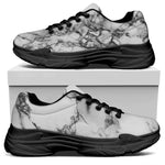 White Dark Grey Marble Print Black Chunky Shoes