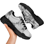 White Dark Grey Marble Print Black Chunky Shoes