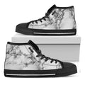 White Dark Grey Marble Print Black High Top Sneakers