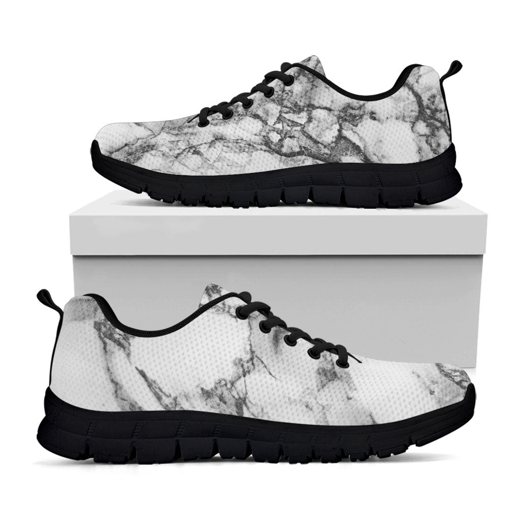 White Dark Grey Marble Print Black Running Shoes
